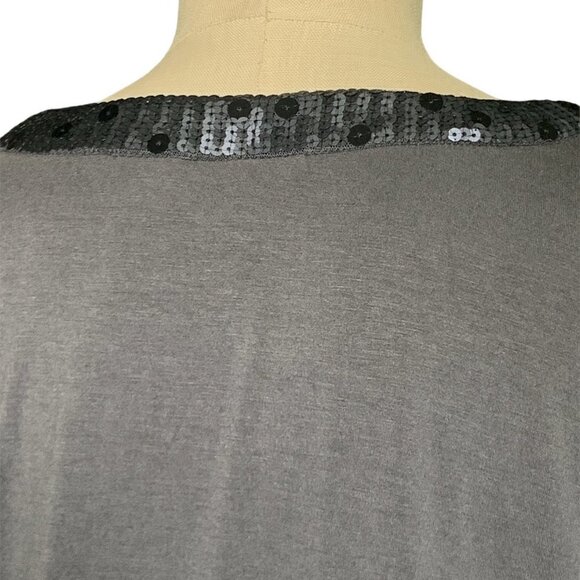 Chico's Sequin Neck Top Sz 2 L/12 Gray #140C - Picture 7 of 9